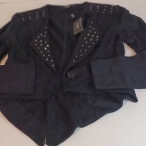S-Line Black Drop Tail Jacket with Studded Shoulders and Lapels Women's Medium